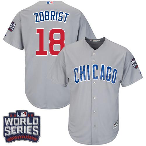 Cubs 18 Ben Zobrist Grey Road 2016 World Series Bound Stitched Youth MLB Jersey