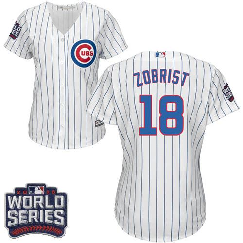 Cubs 18 Ben Zobrist White Blue Strip Home 2016 World Series Bound Women Stitched MLB Jersey