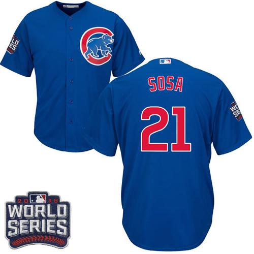 Cubs 21 Sammy Sosa Blue Alternate 2016 World Series Bound Stitched Youth MLB Jersey