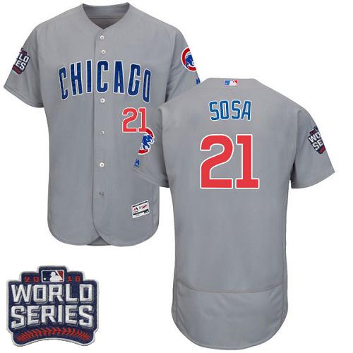 Cubs 21 Sammy Sosa Grey Flexbase Authentic Collection Road 2016 World Series Bound Stitched MLB Jersey