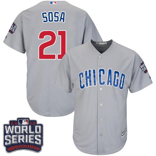 Cubs 21 Sammy Sosa Grey Road 2016 World Series Bound Stitched Youth MLB Jersey