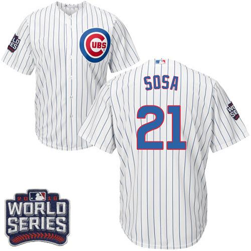 Cubs 21 Sammy Sosa White Home 2016 World Series Bound Stitched Youth MLB Jersey