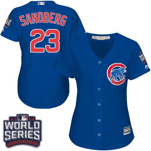 Cubs 23 Ryne Sandberg Blue Alternate 2016 World Series Bound Women Stitched MLB Jersey