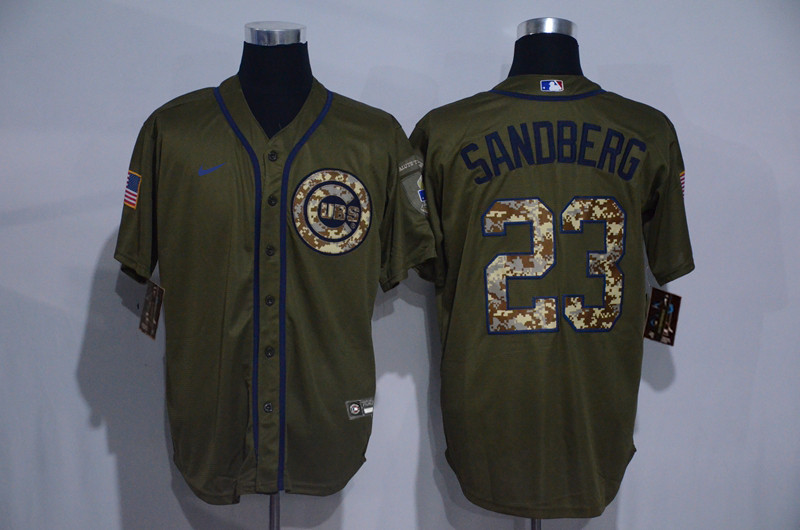 Cubs 23 Ryne Sandberg Olive 2020 Nike Cool Base Jersey