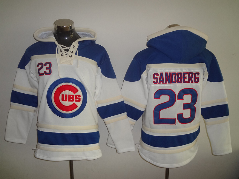 Cubs 23 Ryne Sandberg White Sawyer Hooded Sweatshirt MLB Hoodie