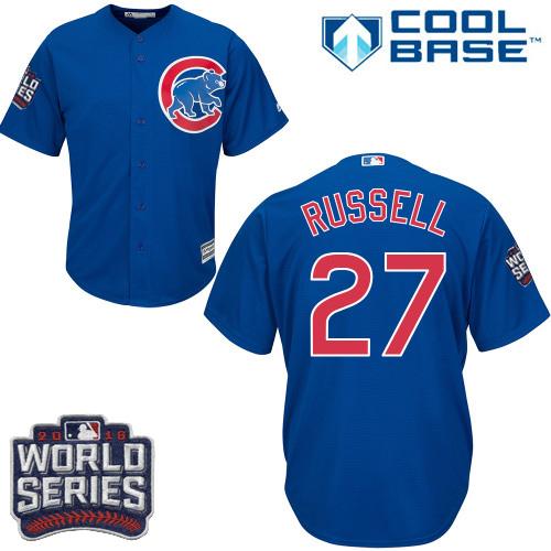 Cubs 27 Addison Russell Blue Alternate 2016 World Series Bound Stitched Youth MLB Jersey