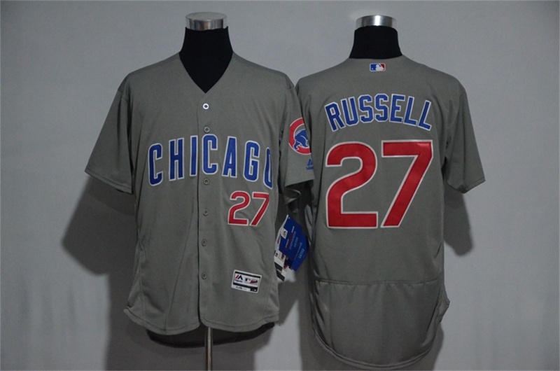 Cubs 27 Addison Russell Grey Road Cool Base Stitched MLB Jerseys