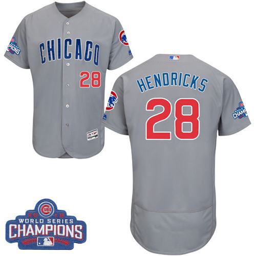 Cubs 28 Kyle Hendricks Grey Flexbase Authentic Collection Road 2016 World Series Champions Stitched MLB Jersey