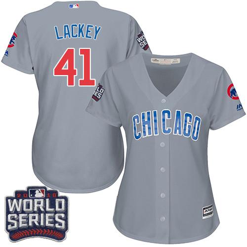Cubs 41 John Lackey Grey Road 2016 World Series Bound Women Stitched MLB Jersey