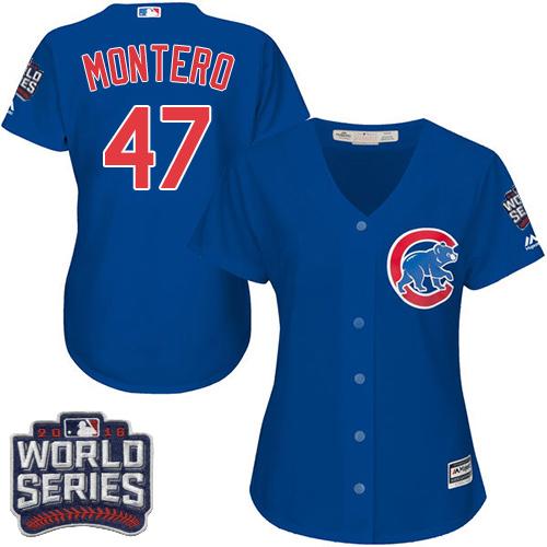 Cubs 47 Miguel Montero Blue Alternate 2016 World Series Bound Women Stitched MLB Jersey