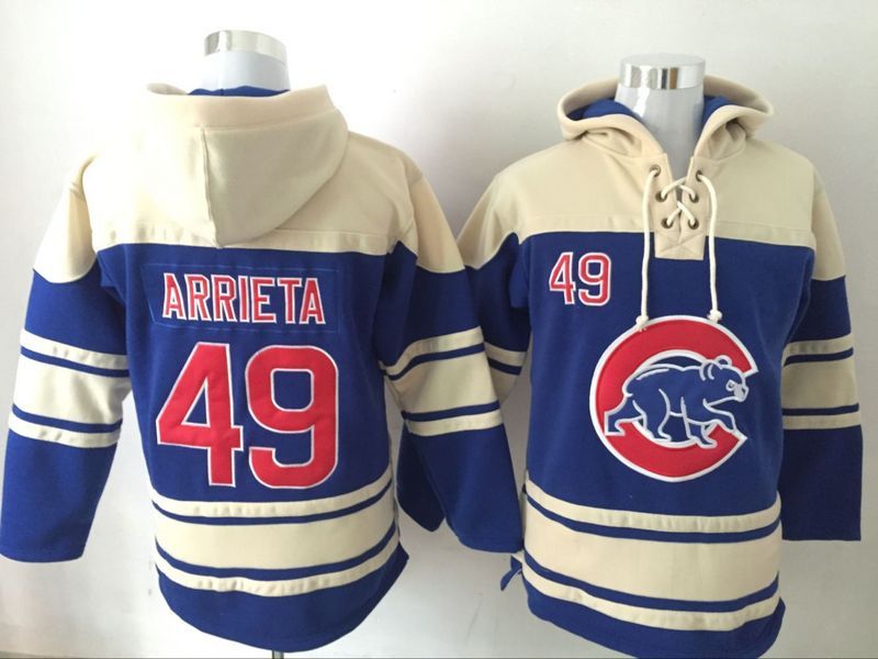 Cubs 49 Jake Arrieta White Blue Pullover MLB Hoodie