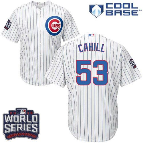 Cubs 53 Trevor Cahill White Home 2016 World Series Bound Stitched Youth MLB Jersey