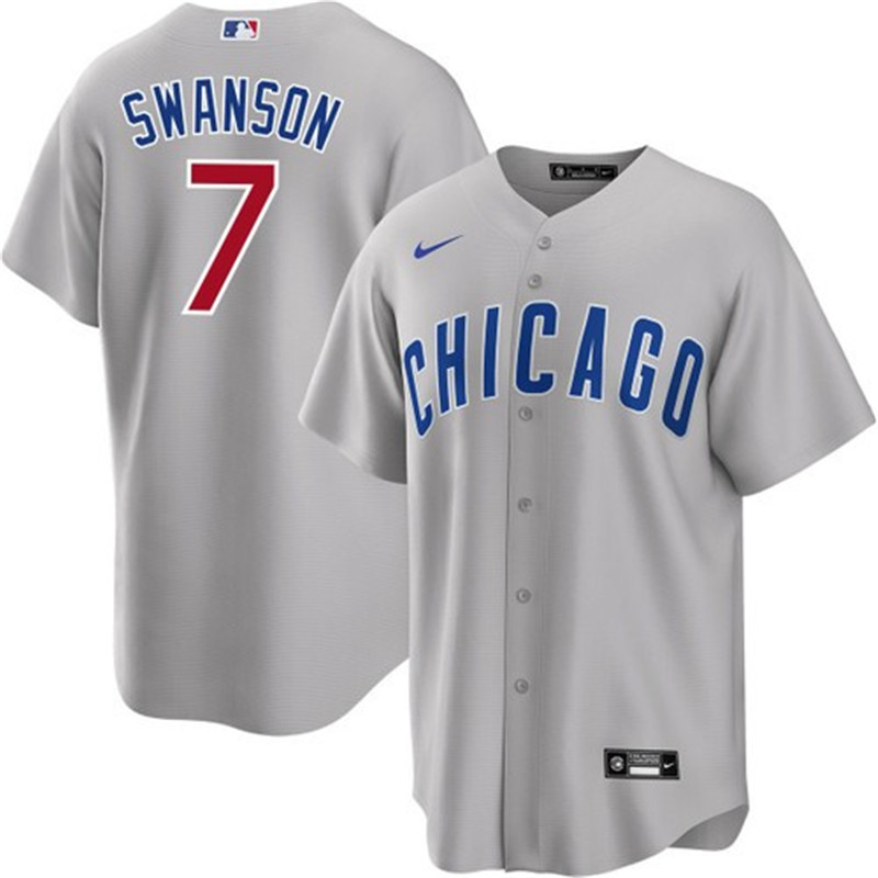 Cubs 7 Dansby Swanson Gray Nike Cool Base Jersey