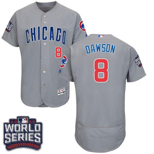 Cubs 8 Andre Dawson Grey Flexbase Authentic Collection Road 2016 World Series Bound Stitched MLB Jersey