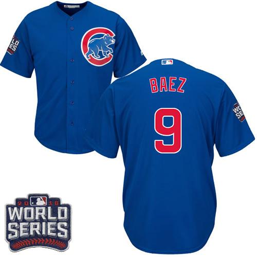 Cubs 9 Javier Baez Blue Alternate 2016 World Series Bound Stitched Youth MLB Jersey