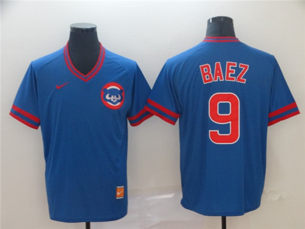 Cubs 9 Javier Baez Blue Throwback Jersey