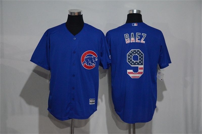 Cubs 9 Javier Baez Blue USA Flag Fashion Stitched MLB Jersey
