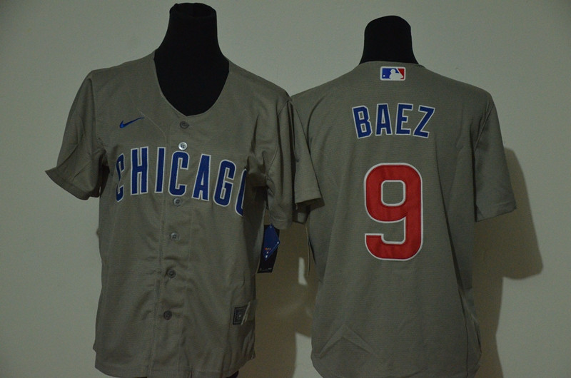 Cubs 9 Javier Baez Gray Youth 2020 Nike Cool Base Jersey