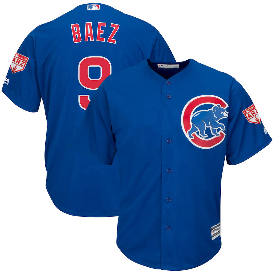 Cubs 9 Javier Baez Royal 2019 Spring Training Cool Base Jersey