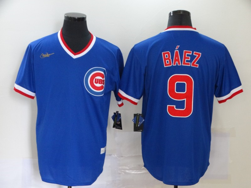 Cubs 9 Javier Baez Royal Nike Cool Base Throwback Jersey