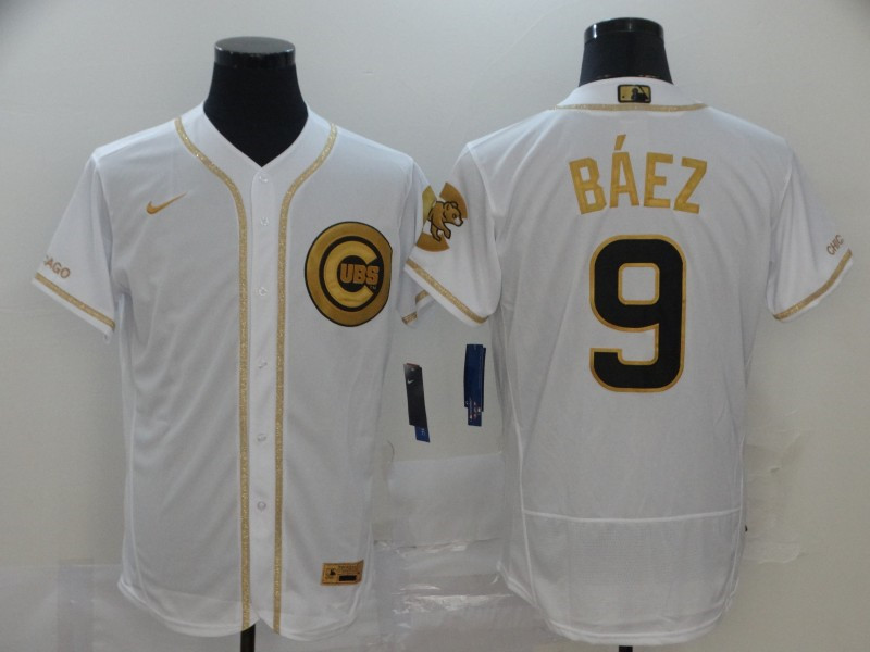 Cubs 9 Javier Baez White Gold Nike Flexbase Jersey