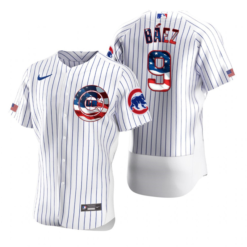 Cubs 9 Javier Baez White USA Flag Fashion Nike Cool Base Jersey