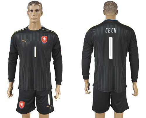 Czech 1 Cech Black Long Sleeves Goalkeeper Soccer Country Jersey