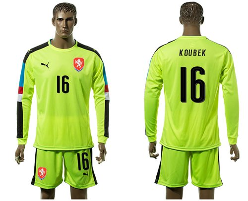 Czech 16 Koubek Shiny Green Goalkeeper Long Sleeves Soccer Country Jersey