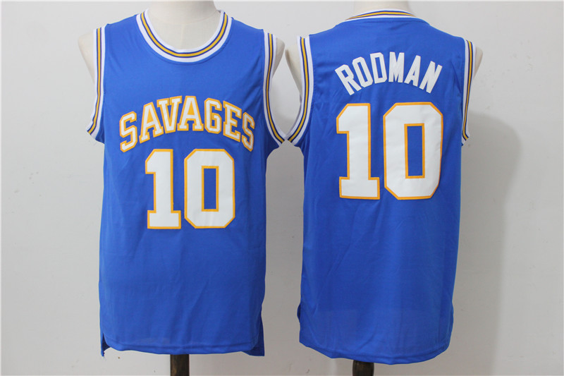 DENNIS RODMAN Jerseys 10 OKLAHOMA SAVAGES college Throwback Basketball Blue Jersey