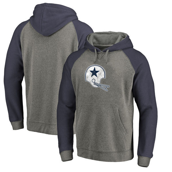 Dallas Cowboys NFL Pro Line by Fanatics Branded Throwback Logo Tri Blend Raglan Pullover Hoodie Gray Navy