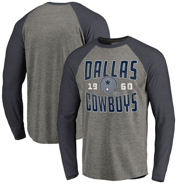 Dallas Cowboys NFL Pro Line by Fanatics Branded Timeless Collection Antique Stack Long Sleeve Tri Blend Raglan T Shirt Ash