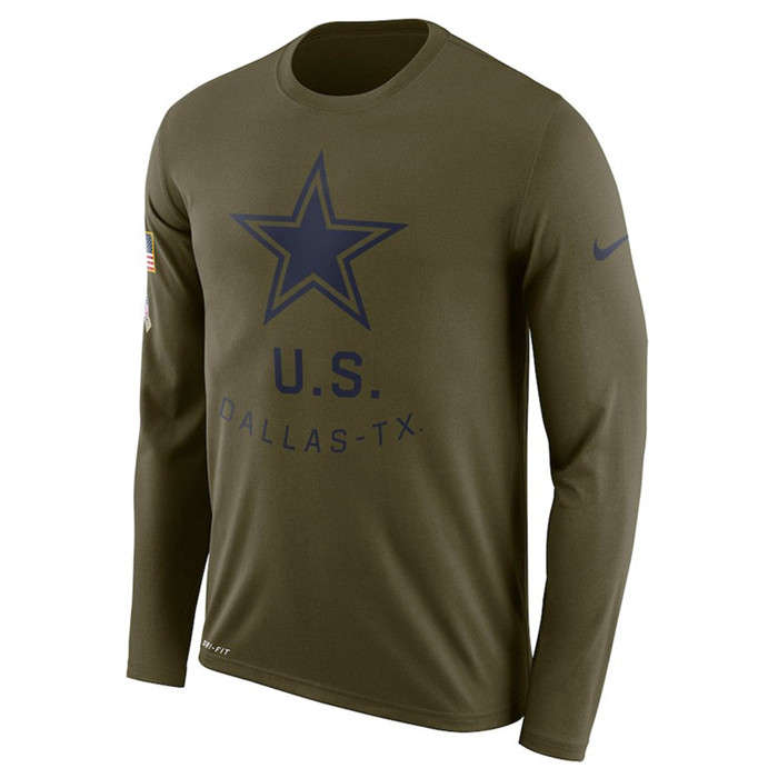 Dallas Cowboys  Salute to Service Sideline Legend Performance Long Sleeve T Shirt Olive
