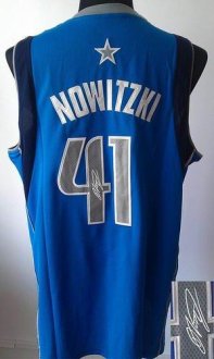 Dallas Mavericks Revolution 30 Autographed 41 Dirk Nowitzki Sky Blue Stitched NBA Jersey