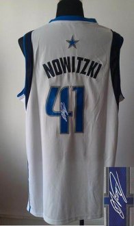 Dallas Mavericks Revolution 30 Autographed 41 Dirk Nowitzki White Stitched NBA Jersey