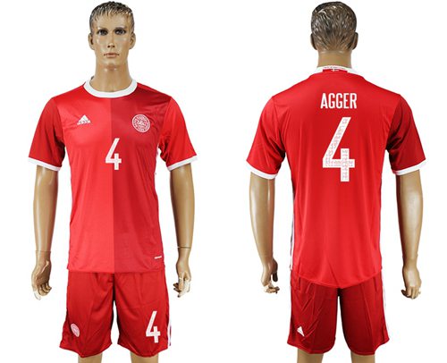 Danmark 4 Agger Red Home Soccer Country Jersey