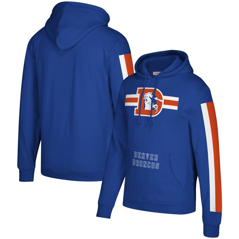 Denver Broncos Mitchell & Ness Three Stripe Pullover Hoodie Royal