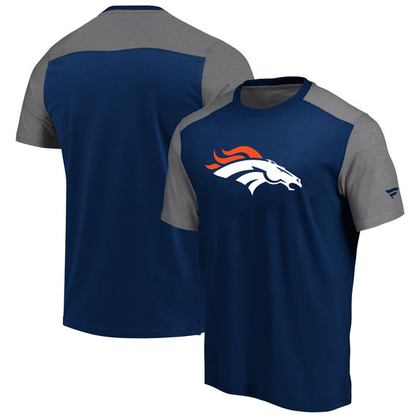Denver Broncos NFL Pro Line by Fanatics Branded Iconic Color Block T Shirt NavyHeathered Gray