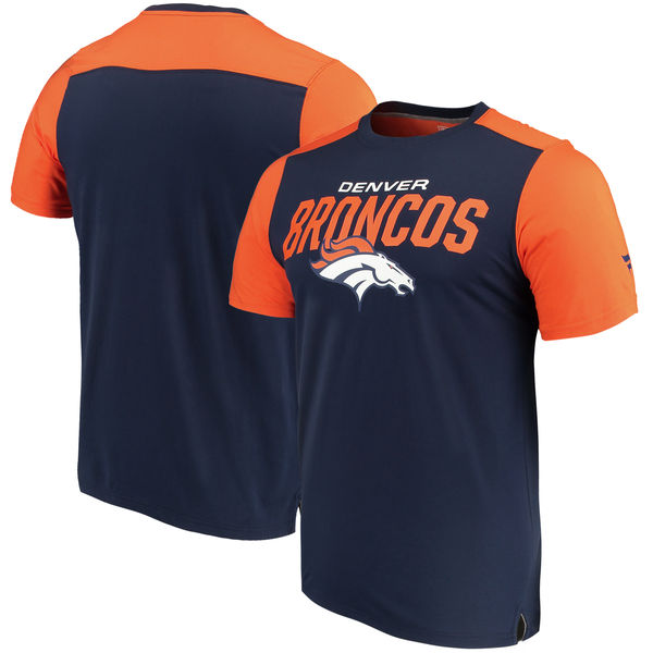 Denver Broncos NFL Pro Line by Fanatics Branded Iconic Color Blocked T Shirt Navy Orange