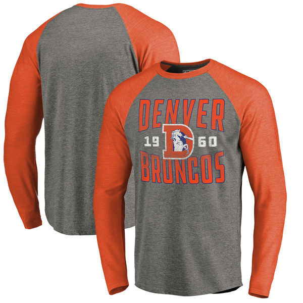 Denver Broncos NFL Pro Line by Fanatics Branded Timeless Collection Antique Stack Long Sleeve Tri Blend Raglan T Shirt Ash