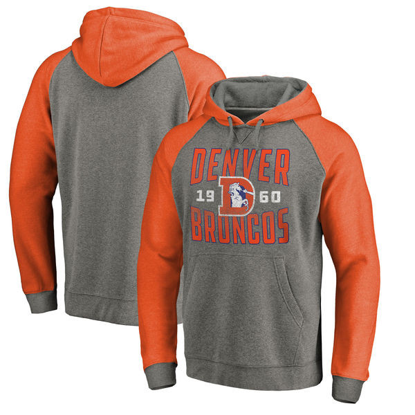 Denver Broncos NFL Pro Line by Fanatics Branded Timeless Collection Antique Stack Tri Blend Raglan Pullover Hoodie Ash