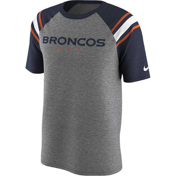 Denver Broncos  Enzyme Shoulder Stripe Raglan T Shirt Heathered Gray