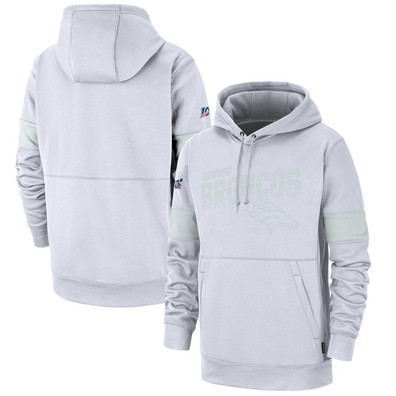 Denver Broncos Nike NFL 100 2019 Sideline Platinum Therma Pullover Hoodie White