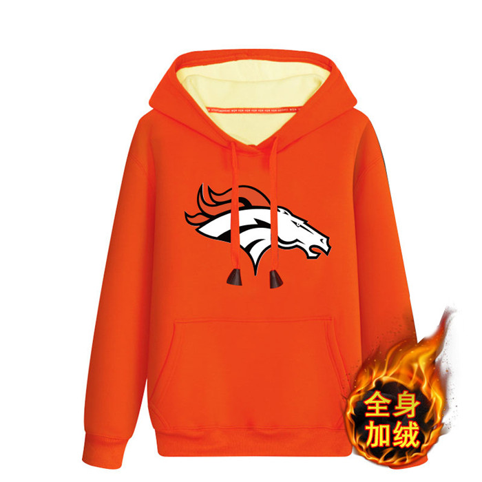 Denver Broncos Orange Men's Winter Thick NFL Pullover Hoodie