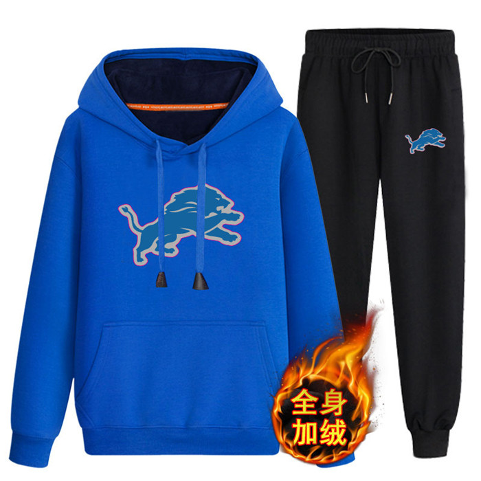 Detroit Lions Bule Plus Velvet Pullover Hoodie & Pant