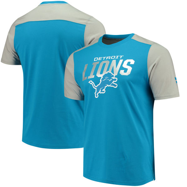 Detroit Lions NFL Pro Line by Fanatics Branded Iconic Color Blocked T Shirt Blue Gray