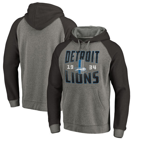 Detroit Lions NFL Pro Line by Fanatics Branded Timeless Collection Antique Stack Tri Blend Raglan Pullover Hoodie Ash