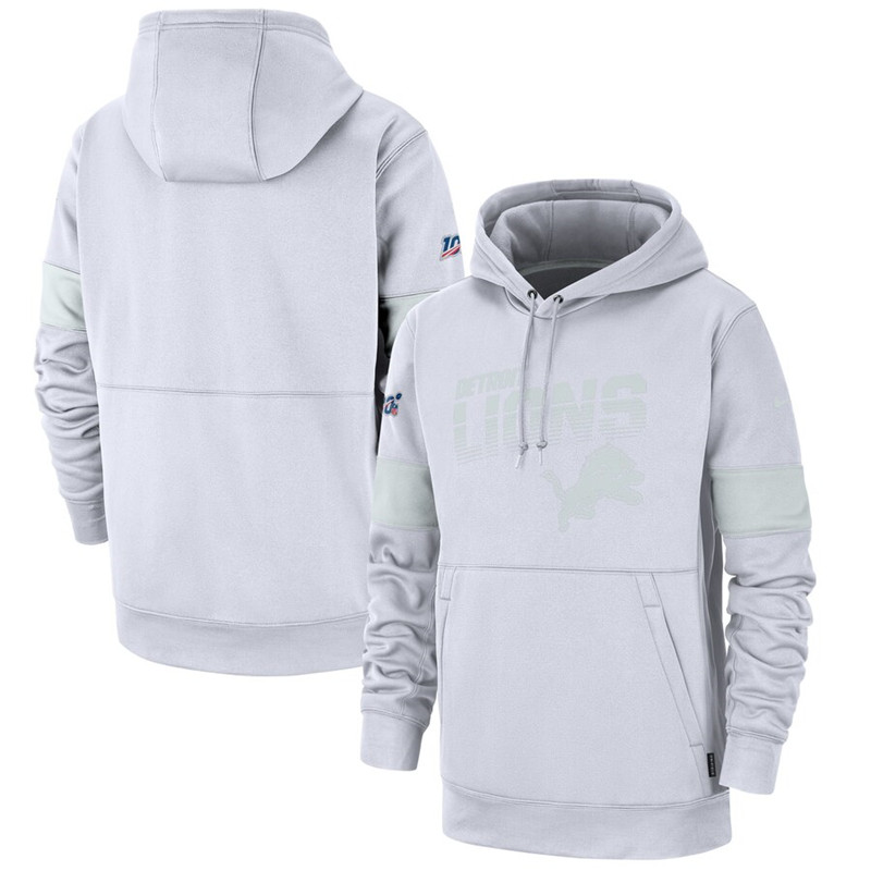Detroit Lions Nike NFL 100 2019 Sideline Platinum Therma Pullover Hoodie White