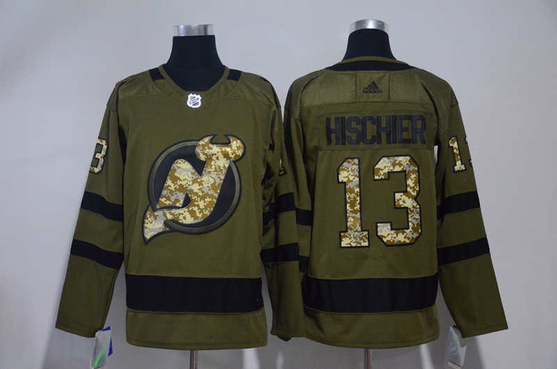 Devils 13 Nico Hischier Olive Green  Jersey