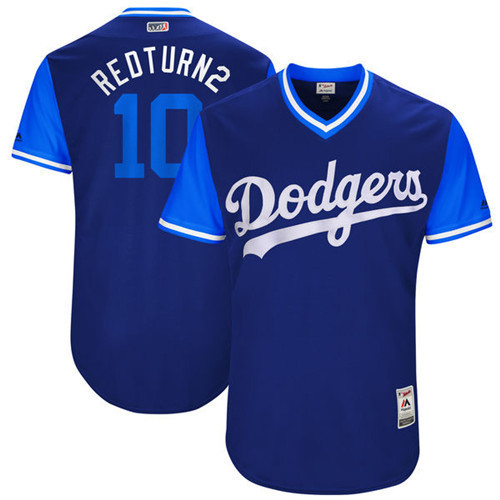 Dodgers 10 Justin Turner Redturn2 Majestic Royal 2017 Players Weekend Jersey