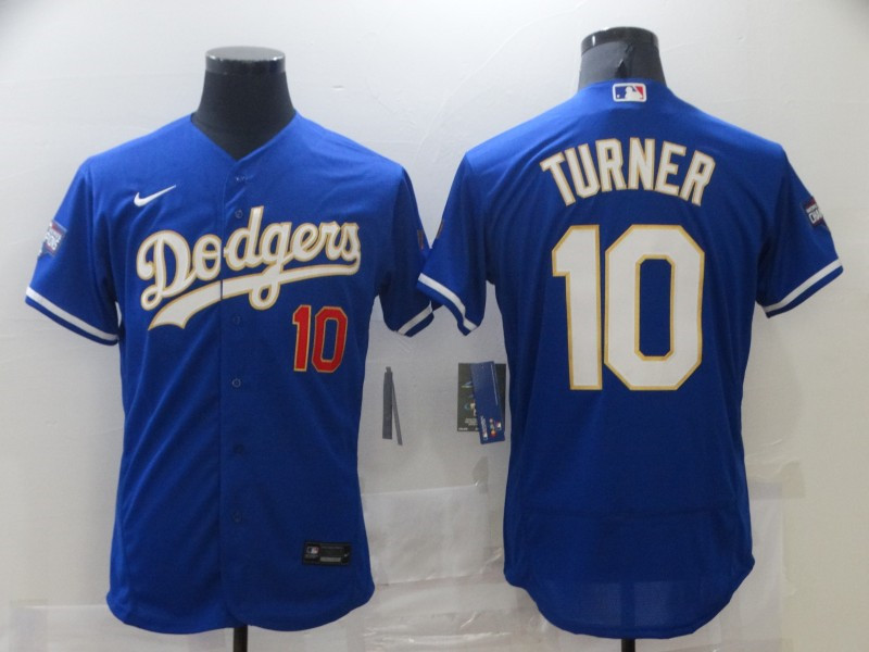 Dodgers 10 Justin Turner Royal Nike 2021 Gold Program Flexbase Jersey